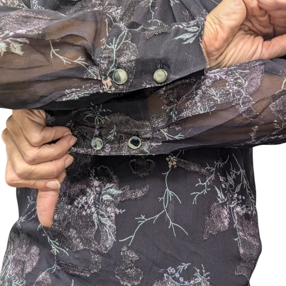 Grey Jason Wu Silk Blend Floral Sheer Blouse Feminine Romantic Evening 0 - Picture 7 of 9